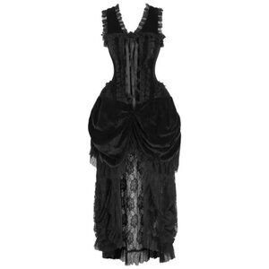 Steel Boned Black Velvet Victorian Bustle Corset Dress